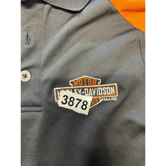 Harley Davidson Polo Shirt Mens L Gray‎ Orange Logo Back Terre Haute Motorcycle - Picture 5 of 6